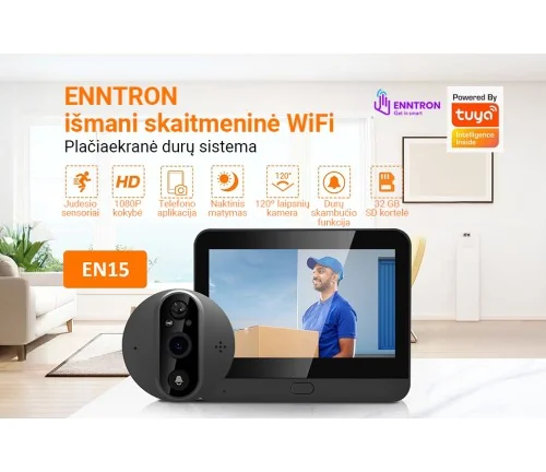 ENNTRON išmani skaitmeninė WiFi plačiaekranė durų akutė EN15