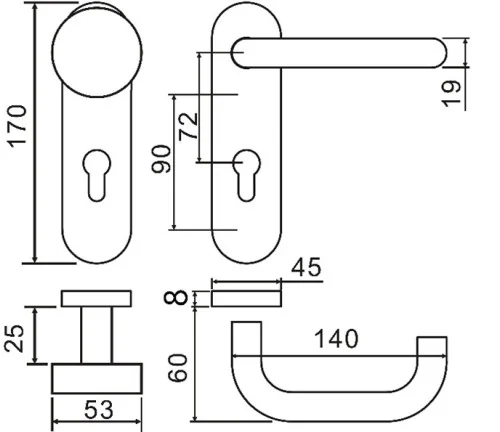 Durų rankena B/R BERLIN PZ72 8mm dešininė