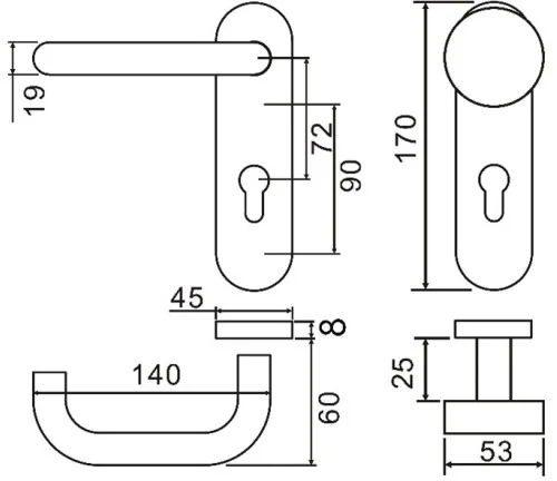 Durų rankena R/B BERLIN PZ72 8mm kairinė